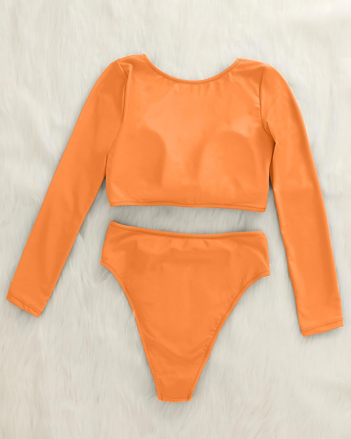 Womens Two Piece Swimsuits High Waisted Bikini Set Rash Guard Bathing Suit Long Sleeve Swimwear Crop Top Teen Girls