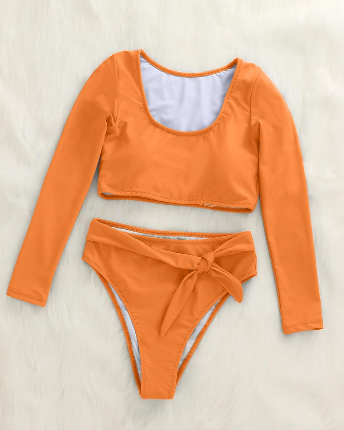 Womens Two Piece Swimsuits High Waisted Bikini Set Rash Guard Bathing Suit Long Sleeve Swimwear Crop Top Teen Girls