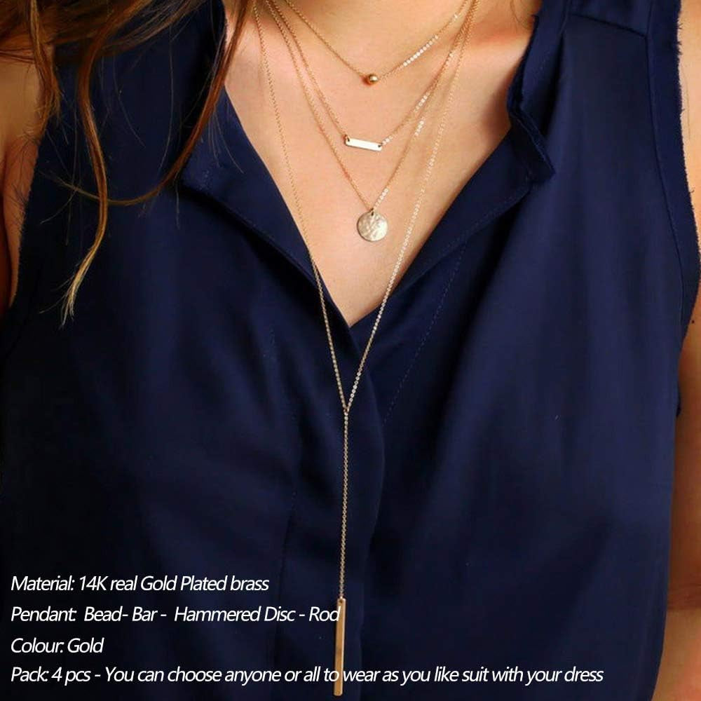 Dainty Layered Choker Necklace, Handmade Y Pendant Necklace Multilayer Bar Disc Necklace Adjustable Layering Choker Necklaces for Women