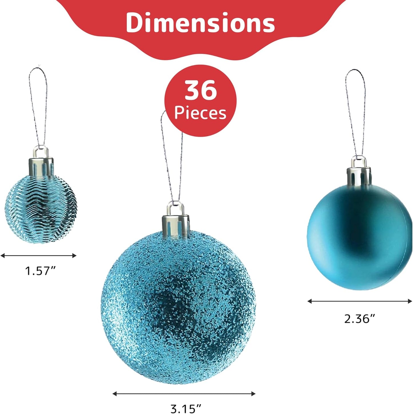 Christmas Tree Ornaments - Blue Christmas Ball Ornaments Set for Christmas, Holiday, Wreath & Party Decorations (36 Pcs - Small, Medium, Large) Shatterproof