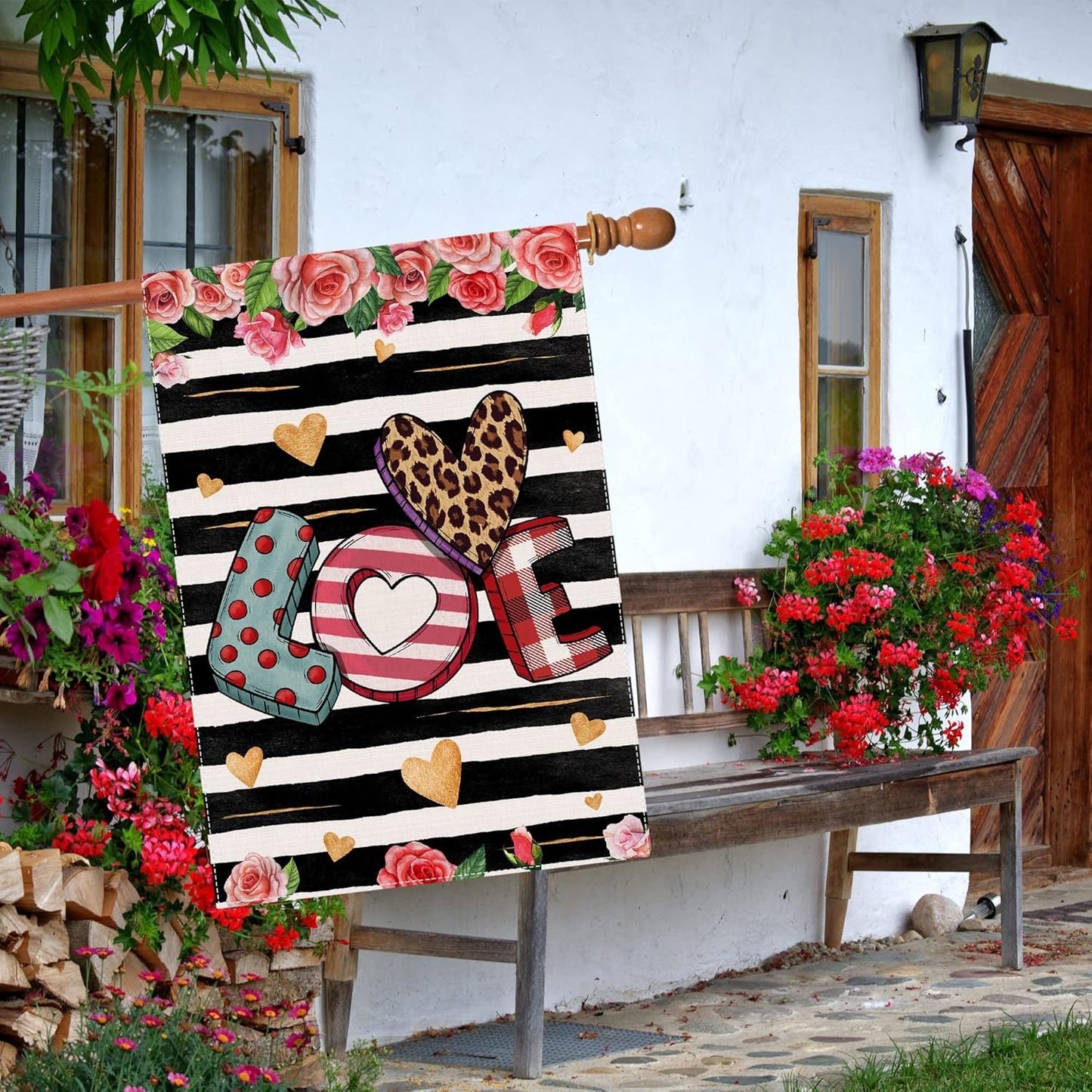Valentines Day House Flag, Large Valentine Flag, Valentines Day Flags 28 X 40 Double Sided, Decorative Love House Flag Burlap Valentines House Flag, Valentine House Flag for Outside