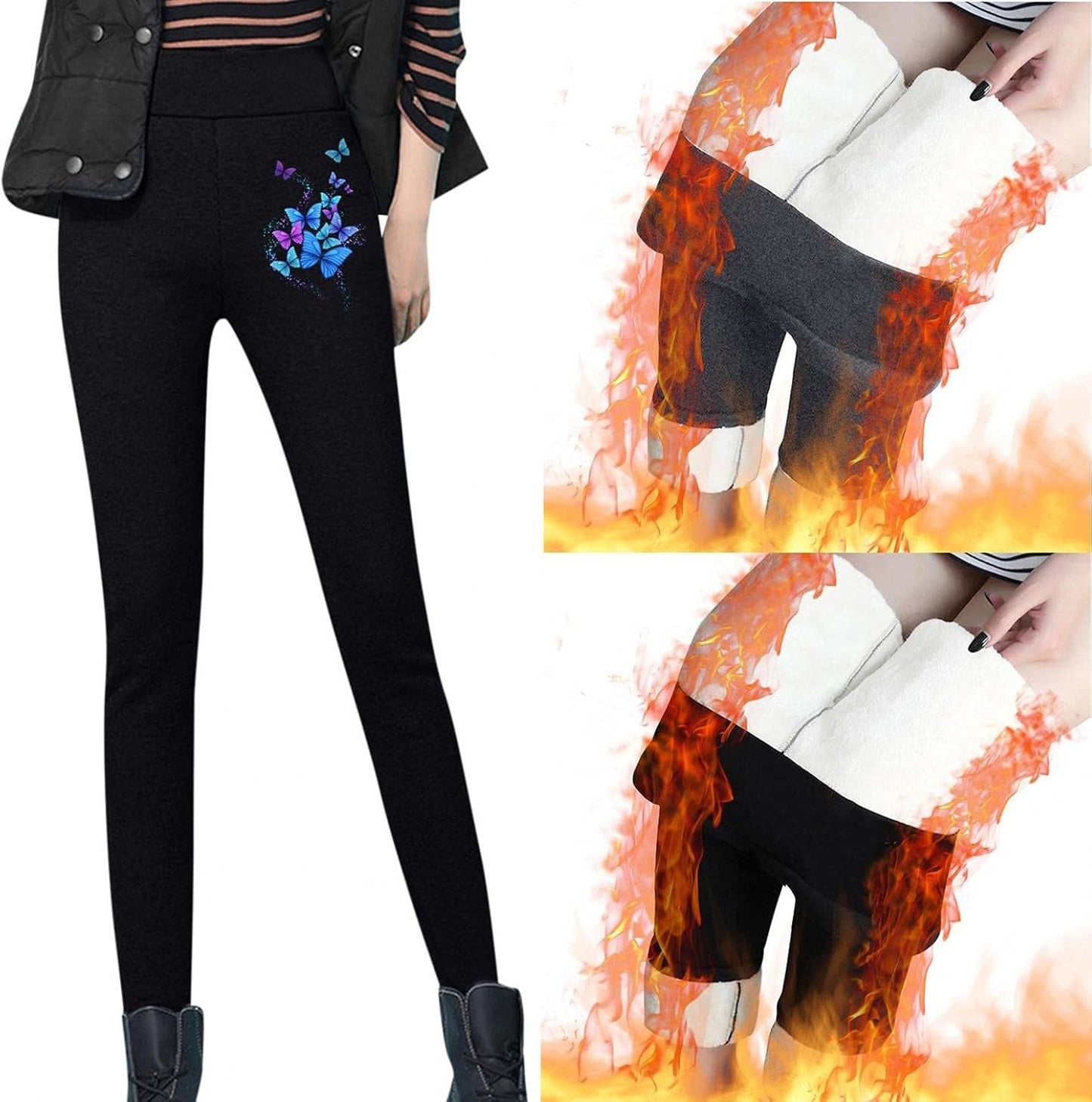 Fleece Lined Leggings for Women,Winter Warm Women Elastic Leggings Pants Fleece Lined Thick Tights