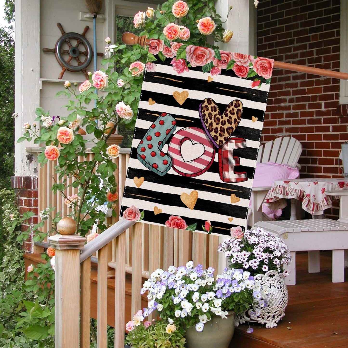 Valentines Day House Flag, Large Valentine Flag, Valentines Day Flags 28 X 40 Double Sided, Decorative Love House Flag Burlap Valentines House Flag, Valentine House Flag for Outside