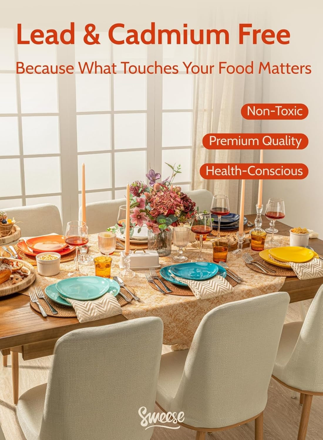 7.8 Inch Porcelain Dessert Plates Set of 6 - Dishwasher, Microwave, Oven Safe, Chip-Resistant - Rainbow Palette