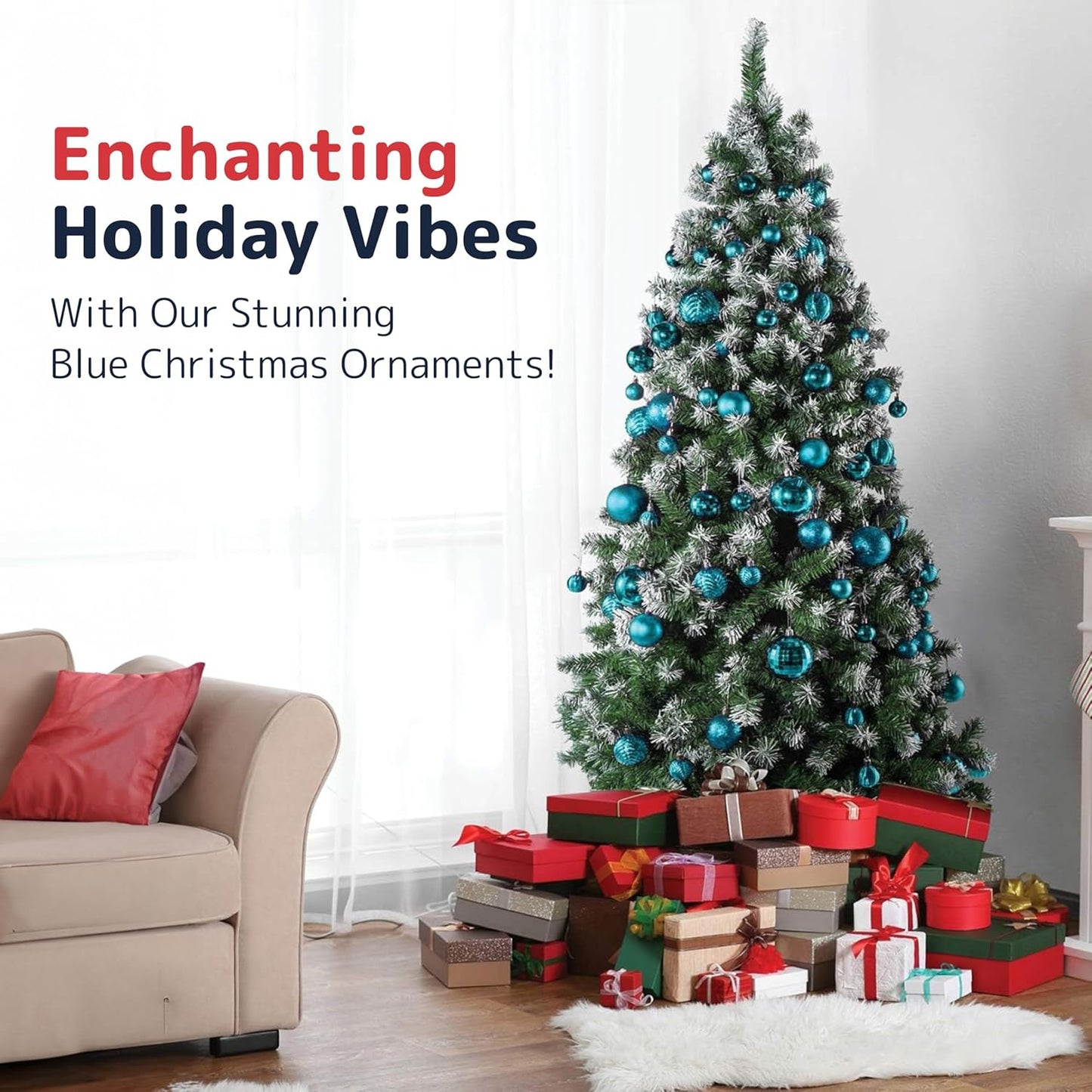 Christmas Tree Ornaments - Blue Christmas Ball Ornaments Set for Christmas, Holiday, Wreath & Party Decorations (36 Pcs - Small, Medium, Large) Shatterproof