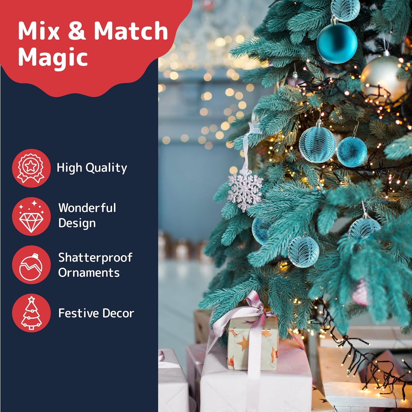 Christmas Tree Ornaments - Blue Christmas Ball Ornaments Set for Christmas, Holiday, Wreath & Party Decorations (36 Pcs - Small, Medium, Large) Shatterproof