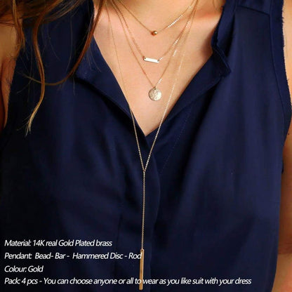 Dainty Layered Choker Necklace, Handmade Y Pendant Necklace Multilayer Bar Disc Necklace Adjustable Layering Choker Necklaces for Women