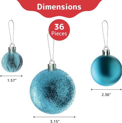Christmas Tree Ornaments - Blue Christmas Ball Ornaments Set for Christmas, Holiday, Wreath & Party Decorations (36 Pcs - Small, Medium, Large) Shatterproof