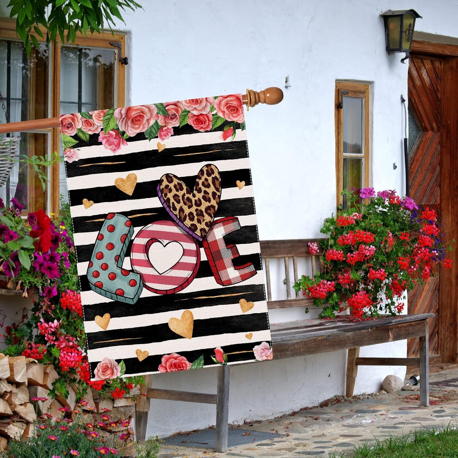 Valentines Day House Flag, Large Valentine Flag, Valentines Day Flags 28 X 40 Double Sided, Decorative Love House Flag Burlap Valentines House Flag, Valentine House Flag for Outside