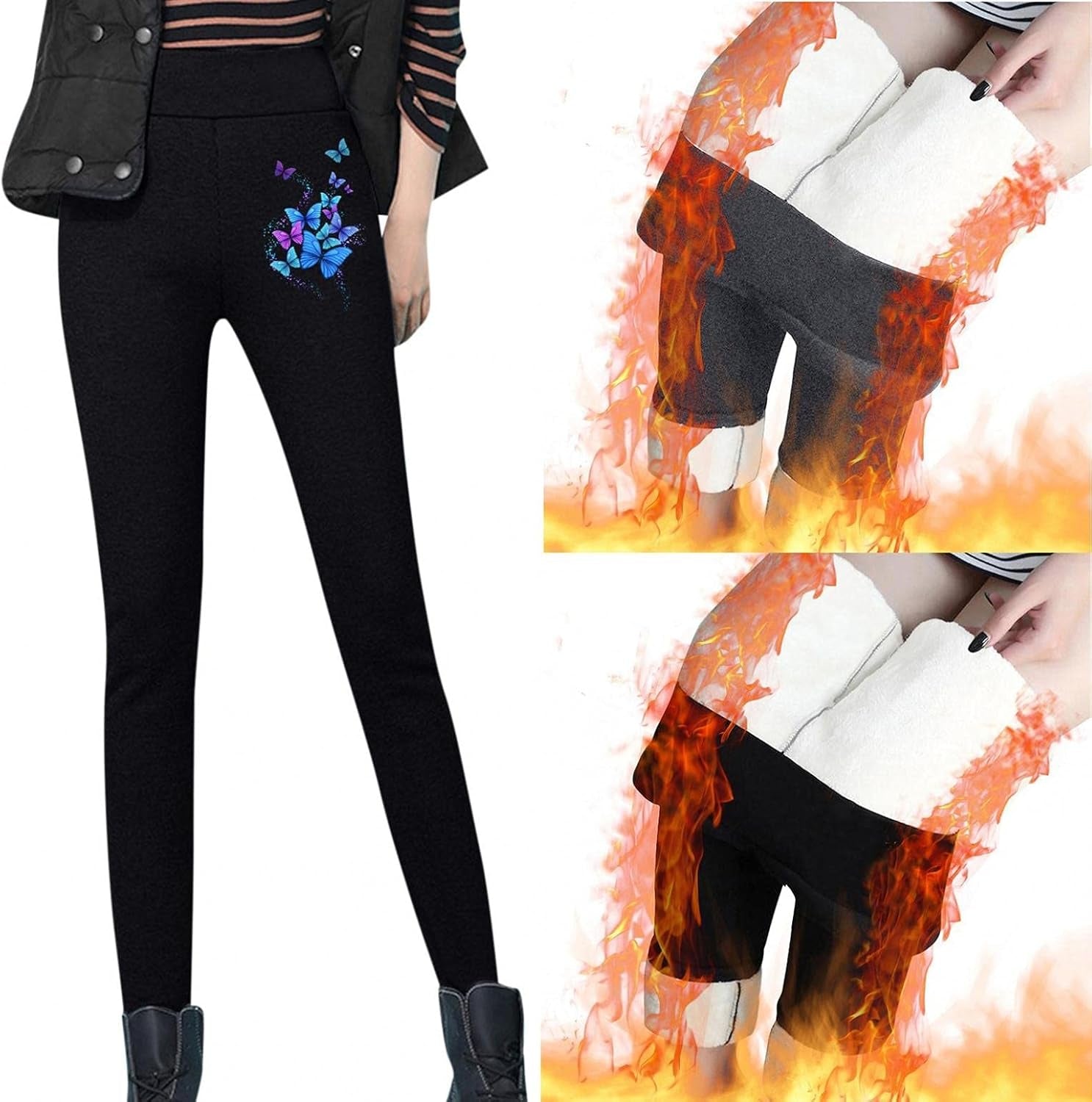 Fleece Lined Leggings for Women,Winter Warm Women Elastic Leggings Pants Fleece Lined Thick Tights