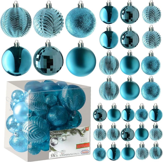 Christmas Tree Ornaments - Blue Christmas Ball Ornaments Set for Christmas, Holiday, Wreath & Party Decorations (36 Pcs - Small, Medium, Large) Shatterproof