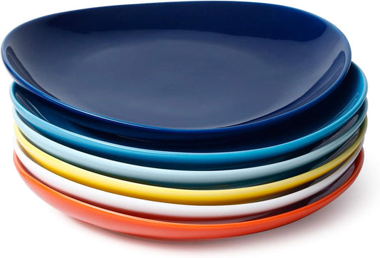 7.8 Inch Porcelain Dessert Plates Set of 6 - Dishwasher, Microwave, Oven Safe, Chip-Resistant - Rainbow Palette
